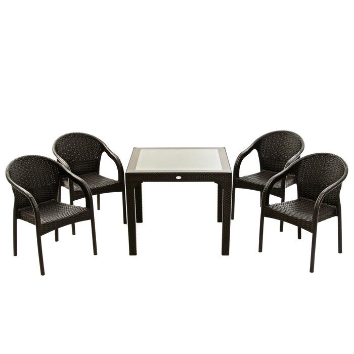 Набор садовой мебели "Ротанг" 5 предметов: 4 кресла, стол, коричневый от компании Интернет-гипермаркет «MALL24» - фото 1