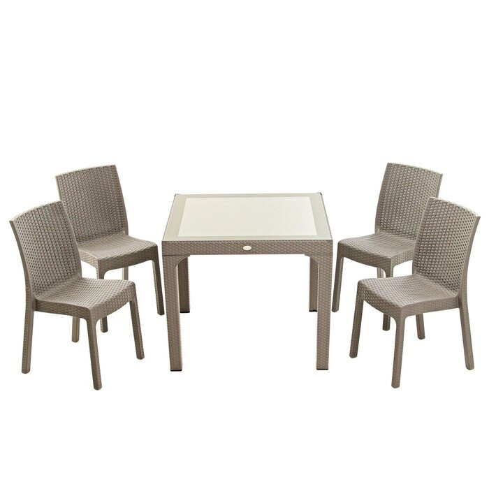 Набор садовой мебели "Ротанг" 5 предметов: 4 стула, стол, песочно-серый от компании Интернет-гипермаркет «MALL24» - фото 1