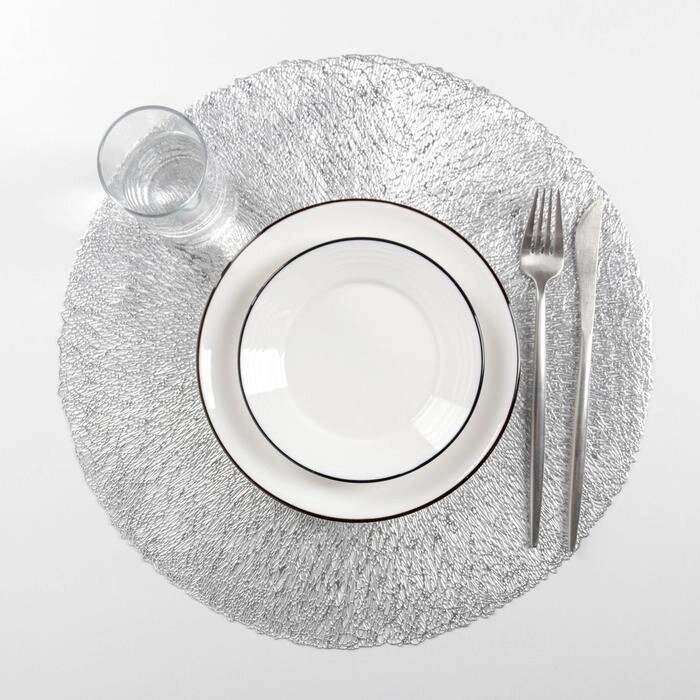 Набор салфеток кухонных Доляна "Соломка", d=38 см, 4 шт, цвет серебро от компании Интернет-гипермаркет «MALL24» - фото 1