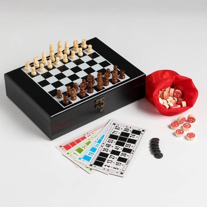 Набор шахмат с лото, бочонок 1.7х1 см, пешка 2 см, ферзь 4.2 см от компании Интернет-гипермаркет «MALL24» - фото 1