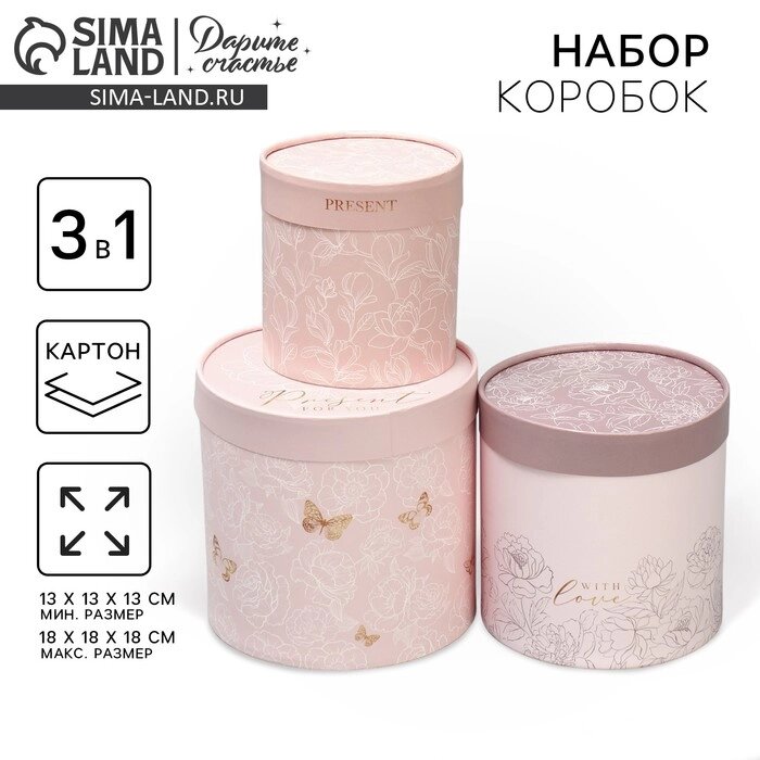 Набор шляпных коробок 3 в 1 "Линейные цветы", 13 х 13 - 18 х 18 см от компании Интернет-гипермаркет «MALL24» - фото 1