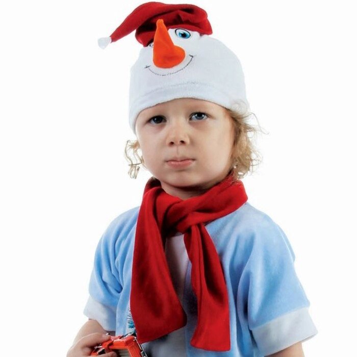 Набор "Снеговик в красном колпаке" колпак, шарф размер 51-55, велюр от компании Интернет-гипермаркет «MALL24» - фото 1