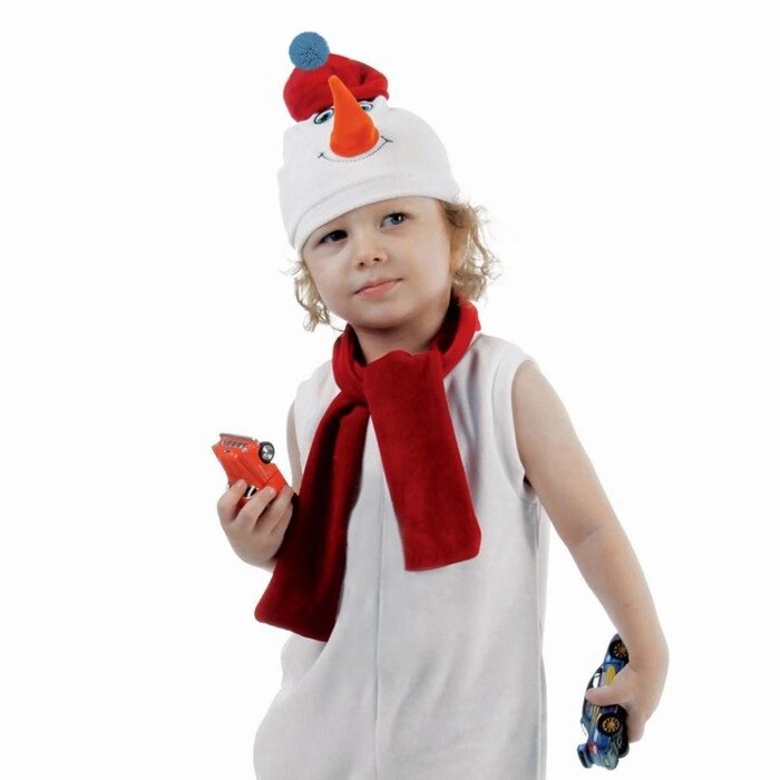 Набор "Снеговик в красной шапке" шапка, шарф размер 51-55, велюр от компании Интернет-гипермаркет «MALL24» - фото 1