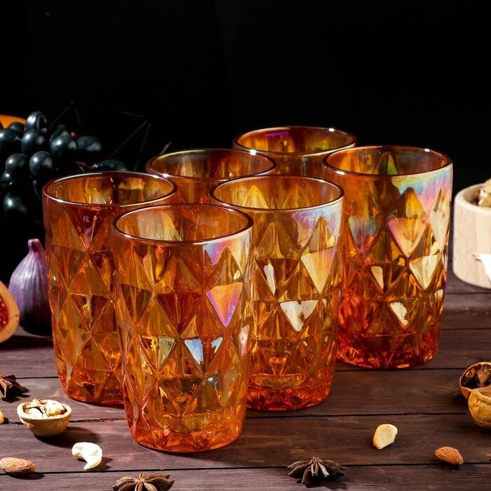 Набор стаканов Magistro "Круиз", 350мл, 6 шт, 8812,5 см, янтарь от компании Интернет-гипермаркет «MALL24» - фото 1