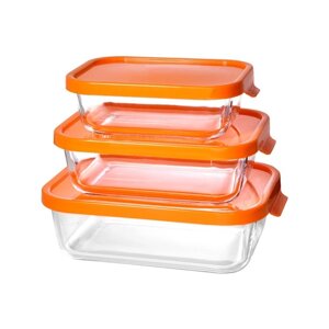 Набор стеклянных контейнеров, цвет оранжевый, 3 шт.