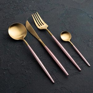 Набор столовых приборов, Magistro "Фолк", 4 предмета, золото, розовая ручка