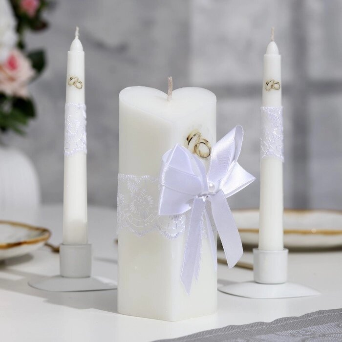 Набор свечей "Кружевной", белый : Домашний очаг 6.8х15см, Родительские свечи 1.8х17.5см от компании Интернет-гипермаркет «MALL24» - фото 1