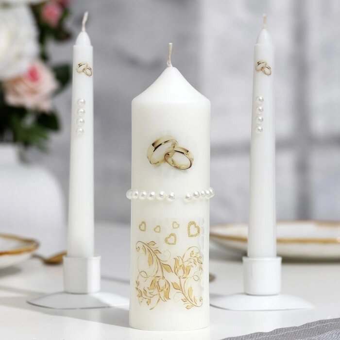 Набор свечей "Свадебный" №1  Белый, ручная работа от компании Интернет-гипермаркет «MALL24» - фото 1