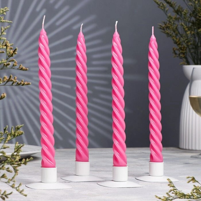 Набор свечей витых, 2,3х 24,5 см, 4 штуки, тёмно-розовая от компании Интернет-гипермаркет «MALL24» - фото 1