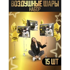 Набор воздушных шаров "Три денежных кота на счастье", фольга, 15 шт.