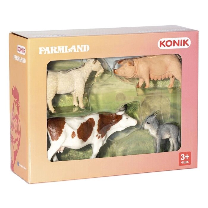 Набор животных фермы KONIK: козел, овца, осел, корова от компании Интернет-гипермаркет «MALL24» - фото 1