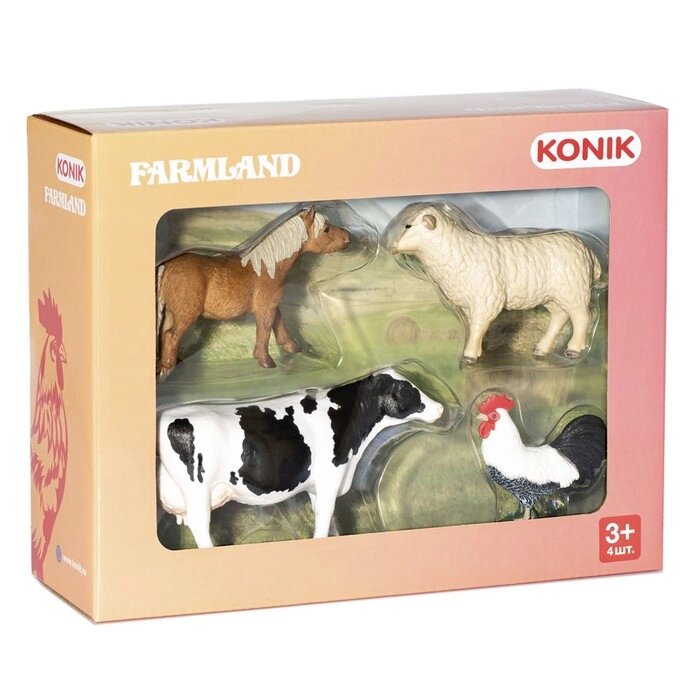 Набор животных фермы KONIK: петух, овца, пони, корова от компании Интернет-гипермаркет «MALL24» - фото 1