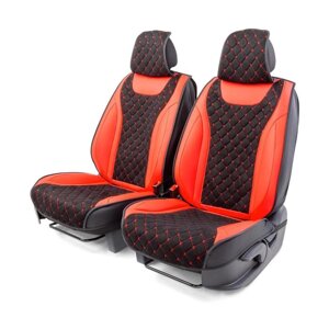 Накидки на передние сиденья CarPerforMANce, 2 шт, экокожа и алькантара, ромб, чёрно-красный