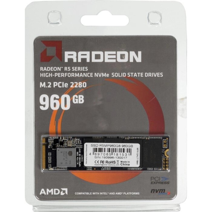 Накопитель SSD AMD R5MP960G8 Radeon M. 2 2280, 960 Гб, PCI-E x4 от компании Интернет-гипермаркет «MALL24» - фото 1
