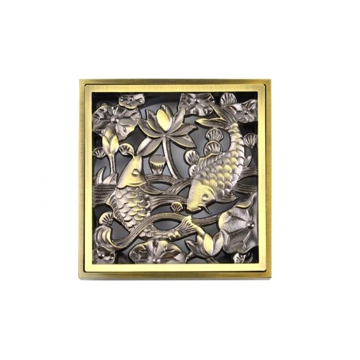Насадка для трапа Bronze de Luxe "Рыбы" 21980, d=100 мм, 100х100 мм, латунь, бронза от компании Интернет-гипермаркет «MALL24» - фото 1