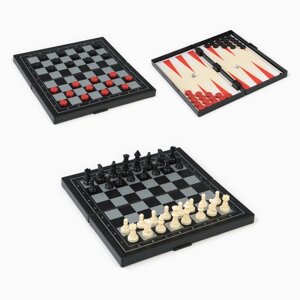 Настольная игра, набор 3в1 "Зук"нарды, шахматы, шашки, магнитная доска 24.5х24.5 см