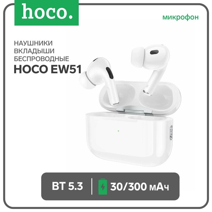 Наушники Hoco EW51, TWS, беспроводные, вакуумные, шумоподавление, BT 5.3, 30/300 мАч, белые от компании Интернет-гипермаркет «MALL24» - фото 1