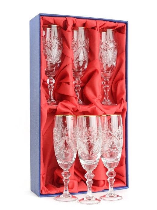 НЕМАН   Фужеры для шампанского хрустальные с позолотой "Меленка" 200 мл 6 шт от компании Интернет-гипермаркет «MALL24» - фото 1