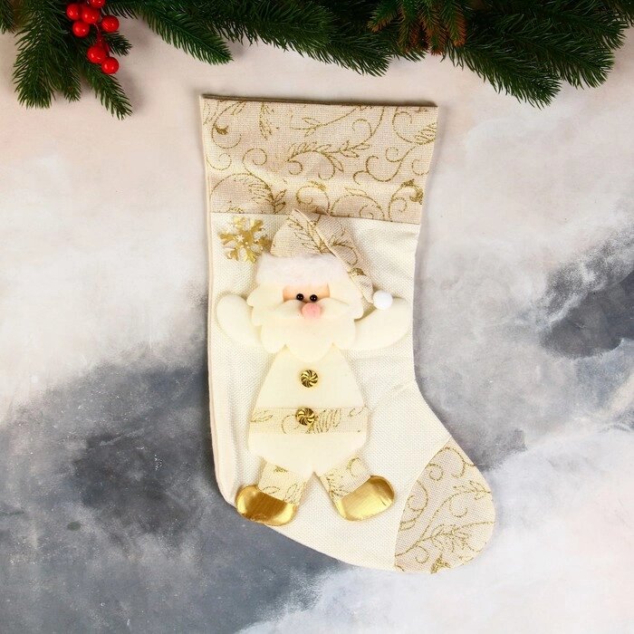 Носок для подарков "Дед Мороз, костюм с пуговками" 24х37 см, золото от компании Интернет-гипермаркет «MALL24» - фото 1