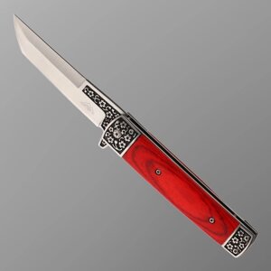Нож складной Танто полуавтоматический, ручка дерево 22,8см, клинок 9,5см