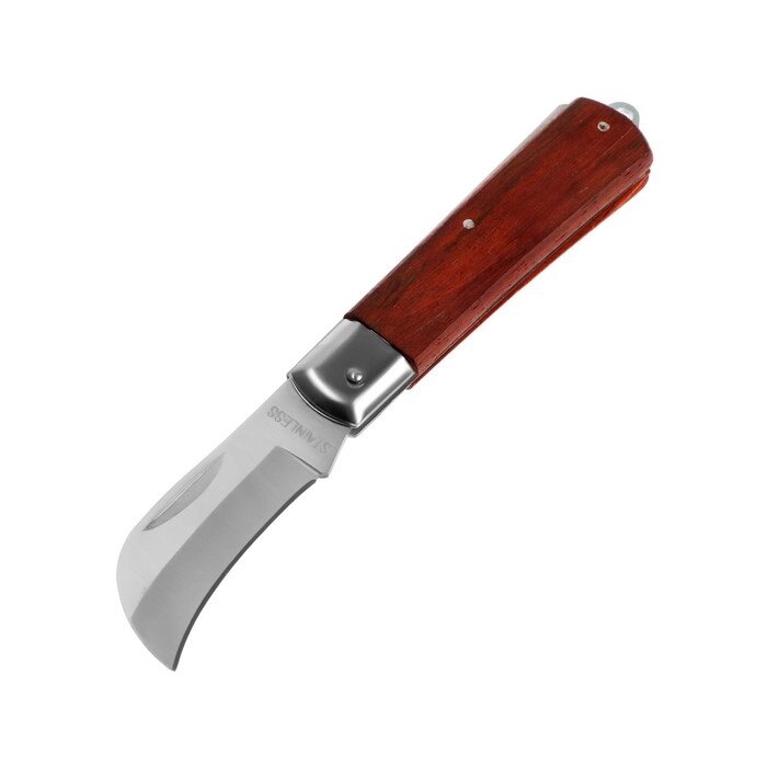 Нож универсальный складной TUNDRA, деревянная рукоятка, изогнутое лезвие, нержавеющая сталь от компании Интернет-гипермаркет «MALL24» - фото 1