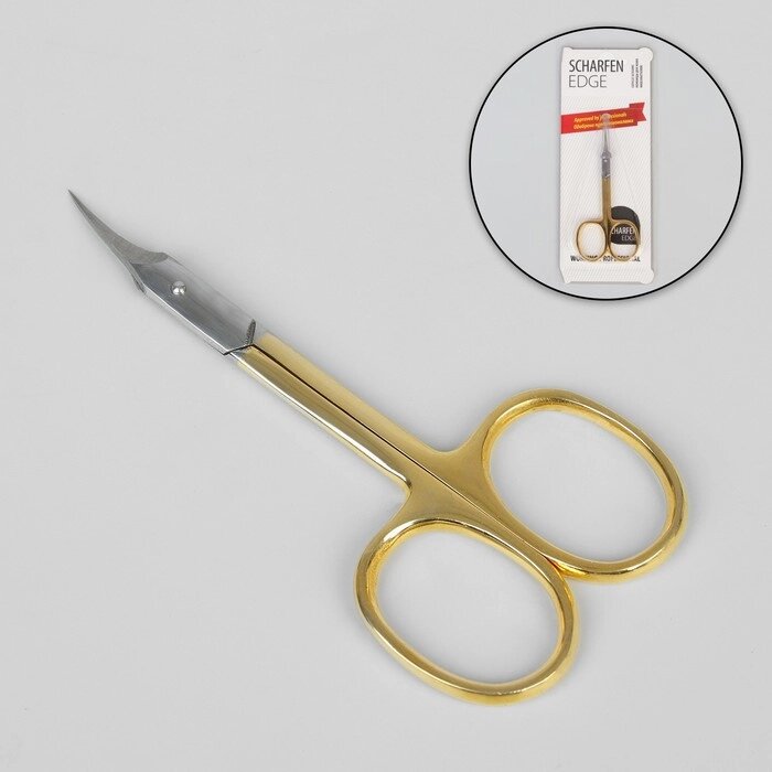 Ножницы маникюрные, для кутикулы, загнутые, 9,5 см, цвет золотистый/серебристый, CSEC-503-HG-CVD от компании Интернет-гипермаркет «MALL24» - фото 1