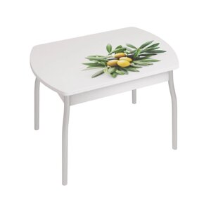Обеденный стол "Орфей 6", 996 666 755 мм, cтекло, металл, цвет белый / олива