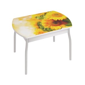 Обеденный стол "Орфей 6", 996 666 755 мм, cтекло, металл, цвет белый / подсолнух