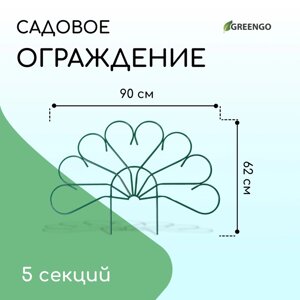 Ограждение декоративное, 62 450 см, 5 секций, металл, зелёное, "Павлин-2"