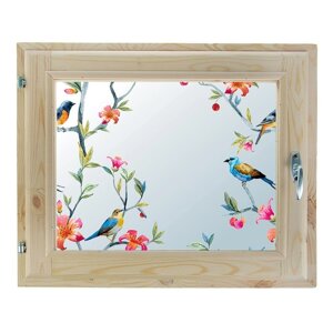 Окно 40х60 см, "Пташки", однокамерный стеклопакет, уплотнитель, хвоя