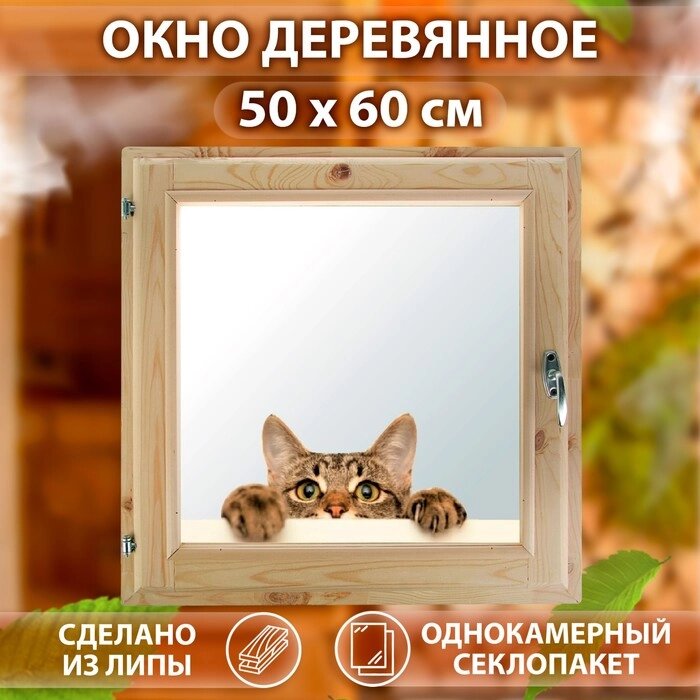 Окно, 5060см, "Кошак", однокамерный стеклопакет, с уплотнителем от компании Интернет-гипермаркет «MALL24» - фото 1