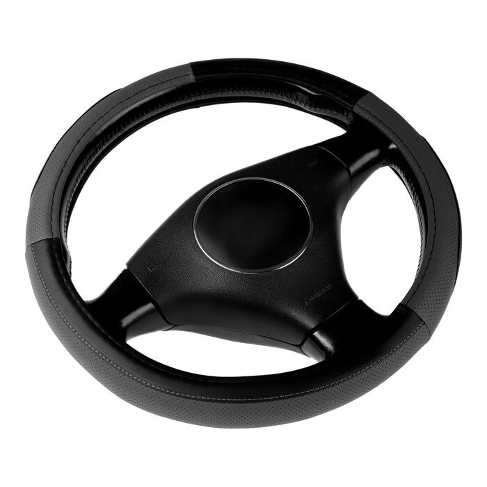 Оплетка Nova Bright экокожа, черная, перфорация, серые вставки, размер М от компании Интернет-гипермаркет «MALL24» - фото 1