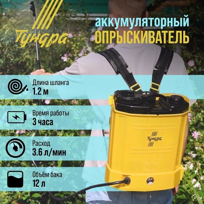 Опрыскиватель аккумуляторный ТУНДРА, 12В, 8 Ач, 12 л, индикатор заряда, 3 насадки от компании Интернет-гипермаркет «MALL24» - фото 1