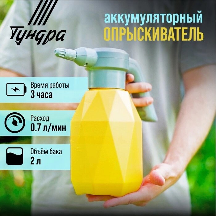 Опрыскиватель аккумуляторный ТУНДРА, 3.7 В, 2 Ач, 2 л, 0.7 л/мин, гибкая насадка от компании Интернет-гипермаркет «MALL24» - фото 1