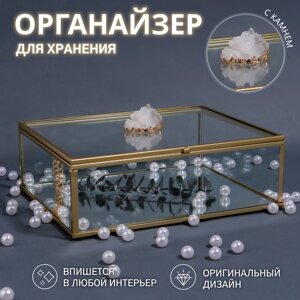 Органайзер для хранения "MOUNTAINS", с крышкой, стеклянный, с зеркальным дном, 1 секция, 20 16 6,5 см,