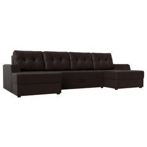 П-образный диван "Амир", механизм еврокнижка, экокожа, цвет коричневый