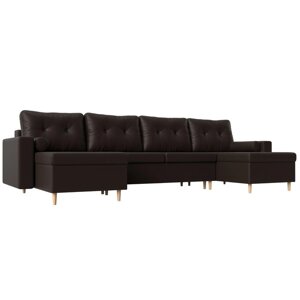 П-образный диван "Белфаст", механизм пантограф, экокожа, цвет коричневый