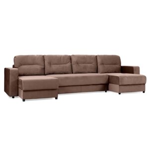 П-образный диван большой "Виват", механизм еврокнижка, велюр, цвет коричневый