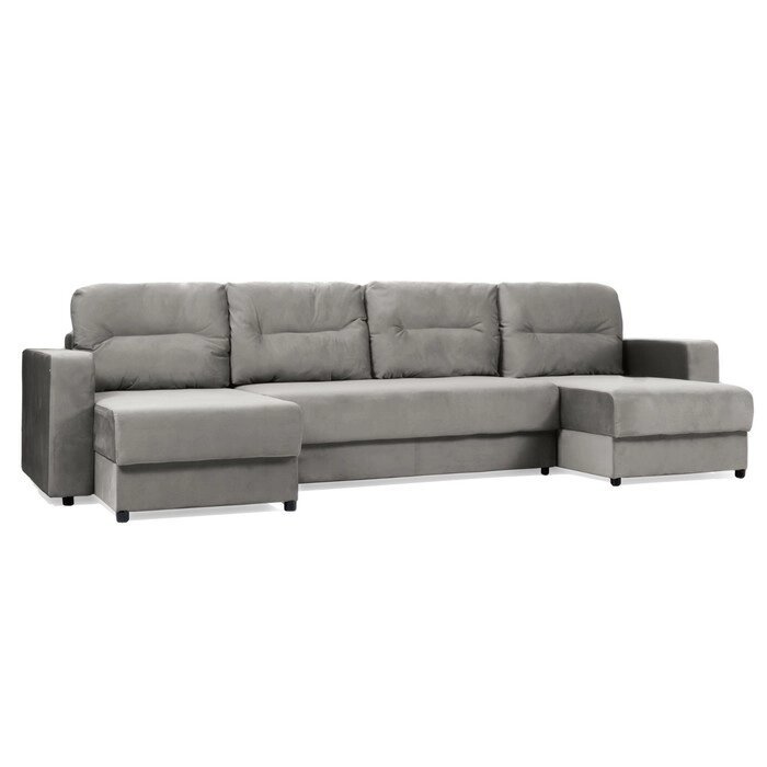 П-образный диван большой "Виват", механизм еврокнижка, велюр, цвет серый от компании Интернет-гипермаркет «MALL24» - фото 1