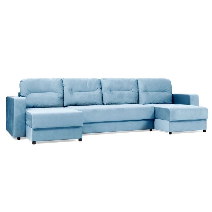 П-образный диван большой "Виват", механизм еврокнижка, велюр, цвет синий от компании Интернет-гипермаркет «MALL24» - фото 1