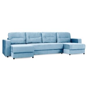 П-образный диван большой "Виват", механизм еврокнижка, велюр, цвет синий