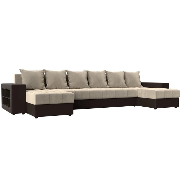 П-образный диван "Дубай", механизм еврокнижка, микровельвет, цвет бежевый / коричневый от компании Интернет-гипермаркет «MALL24» - фото 1