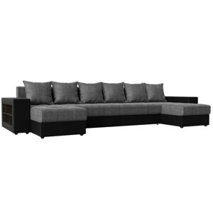 П-образный диван "Дубай", механизм еврокнижка, рогожка, цвет серый / чёрный