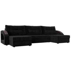 П-образный диван "Канзас", механизм еврокнижка, велюр, цвет чёрный