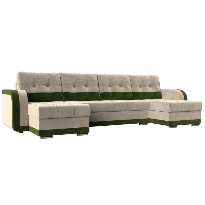 П-образный диван "Марсель", механизм еврокнижка, велюр, цвет бежевый / зелёный от компании Интернет-гипермаркет «MALL24» - фото 1