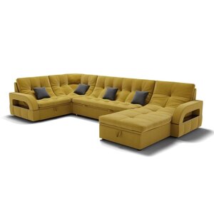 П-образный диван "Майами 4", механизм венеция, левый, велюр, цвет селфи 08 / подушки 07