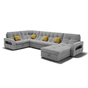 П-образный диван "Майами 4", механизм венеция, левый, велюр, цвет селфи 15 / подушки 08