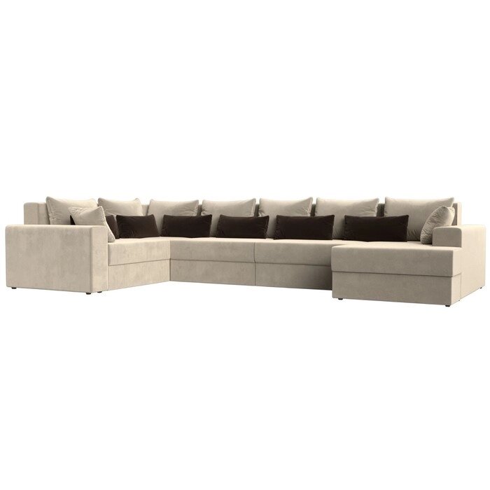 П-образный диван "Мэдисон", механизм еврокнижка, микровельвет, цвет бежевый / коричневый от компании Интернет-гипермаркет «MALL24» - фото 1