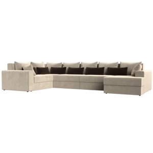 П-образный диван "Мэдисон", механизм еврокнижка, микровельвет, цвет бежевый / коричневый
