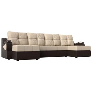 П-образный диван "Меркурий", механизм еврокнижка, экокожа, цвет бежевый / коричневый